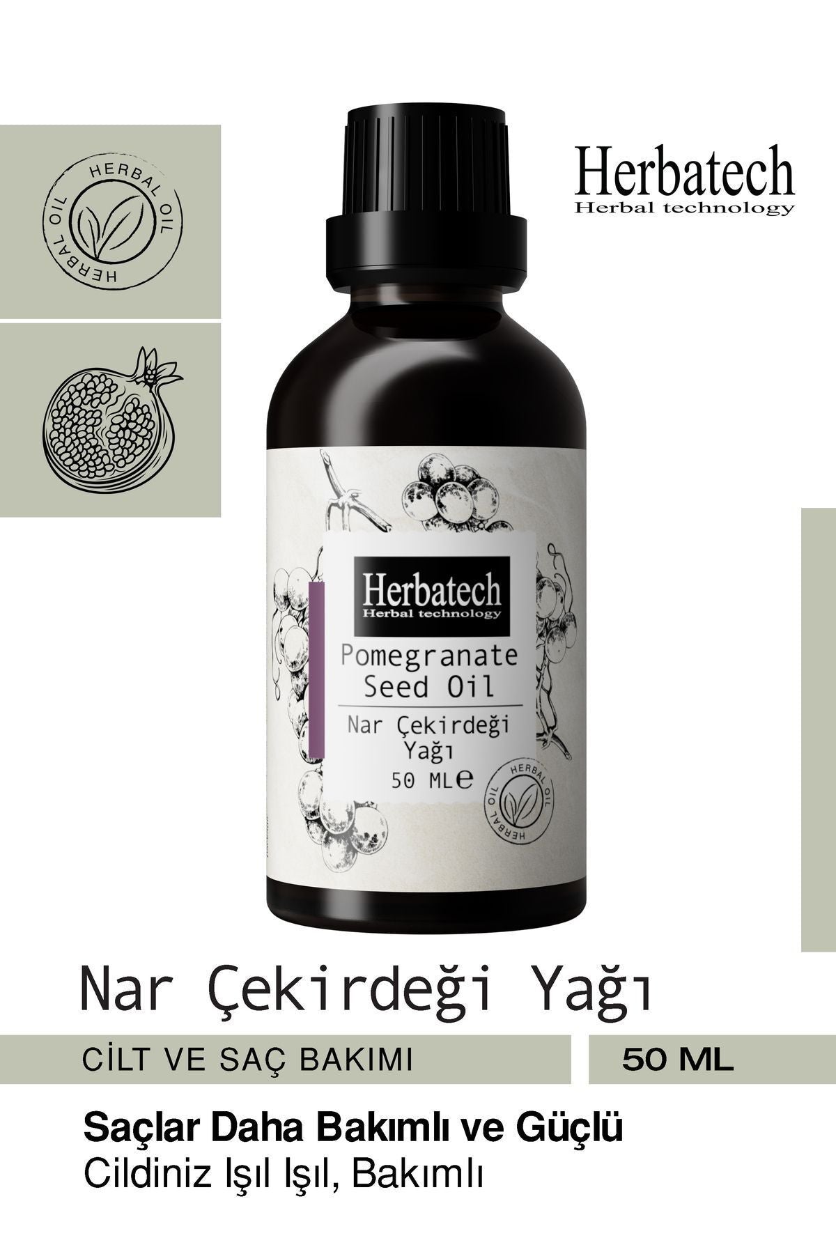 Doğal Nar Çekirdeği Yağı - Yaşlanma Karşıtı Kırışıklık Ve Cilt Bakım Yağı 50 ml