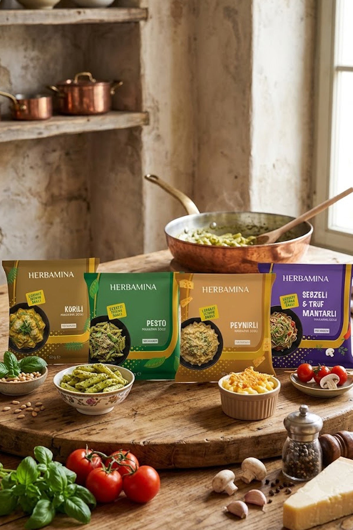 4'lü Pratik Makarna Sosu Seti - Körili, Pesto, Sebzeli & Trüf Mantarlı, Peynirli - 50g x 4 Adet