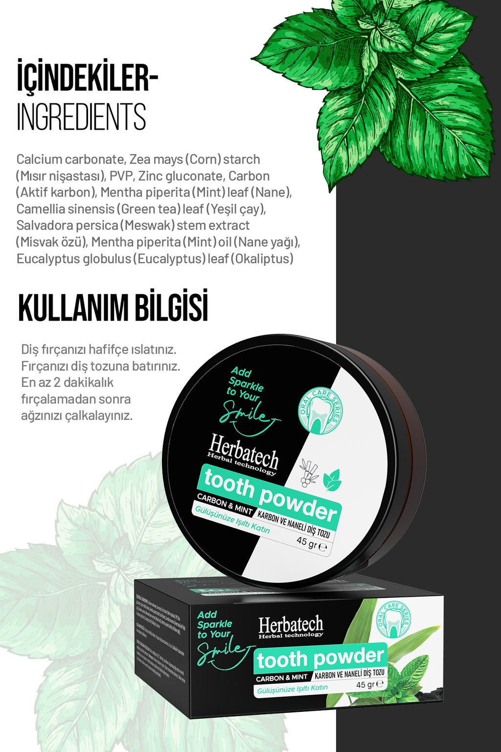Tooth Powder Karbon Ve Naneli Diş Tozu 45gr