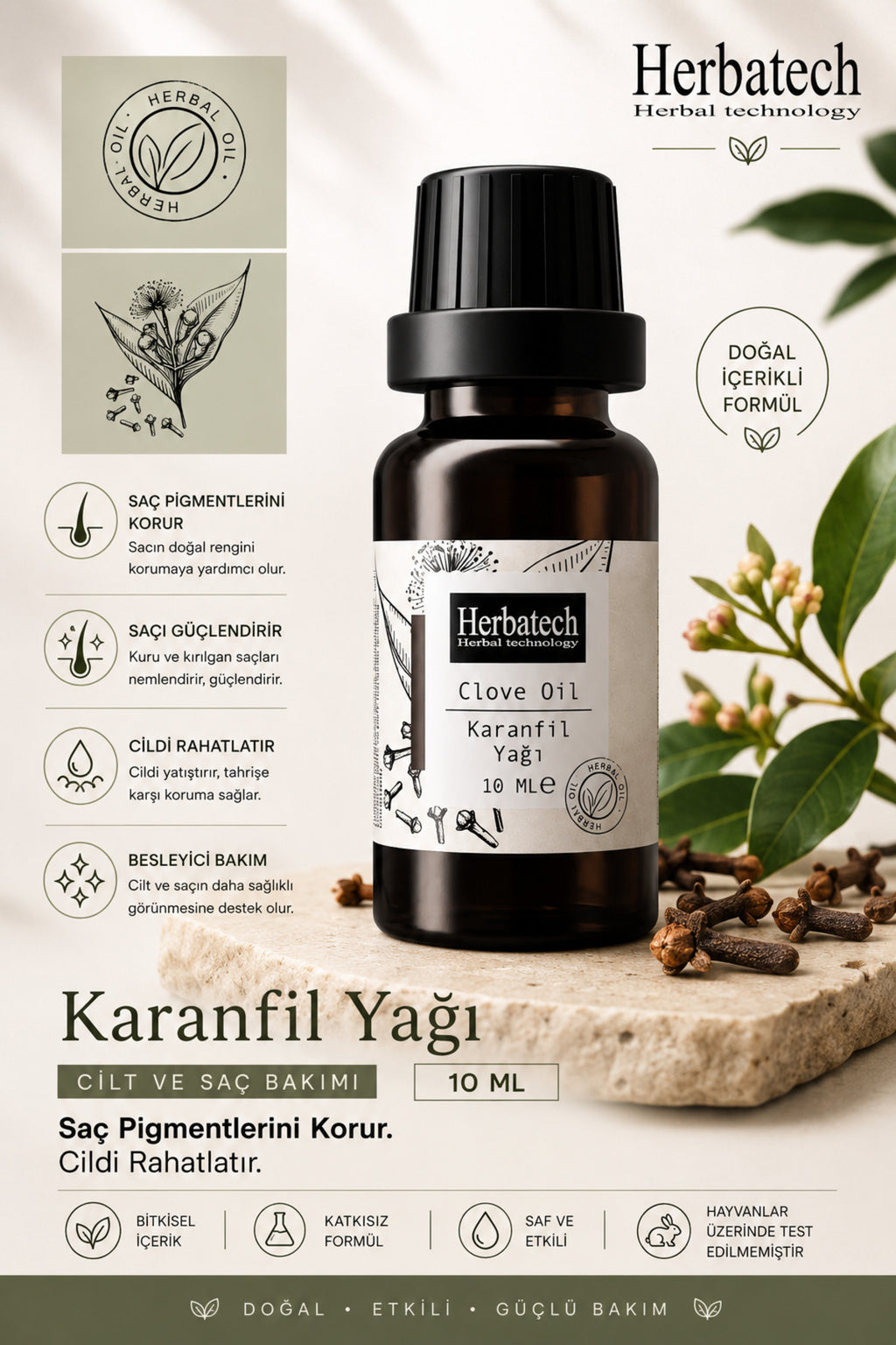 Doğal Karanfil Yağı - Saç Kökü Uyarıcı Ve Ağız Bakımı Destekleyici Uçucu Yağ 10 ml