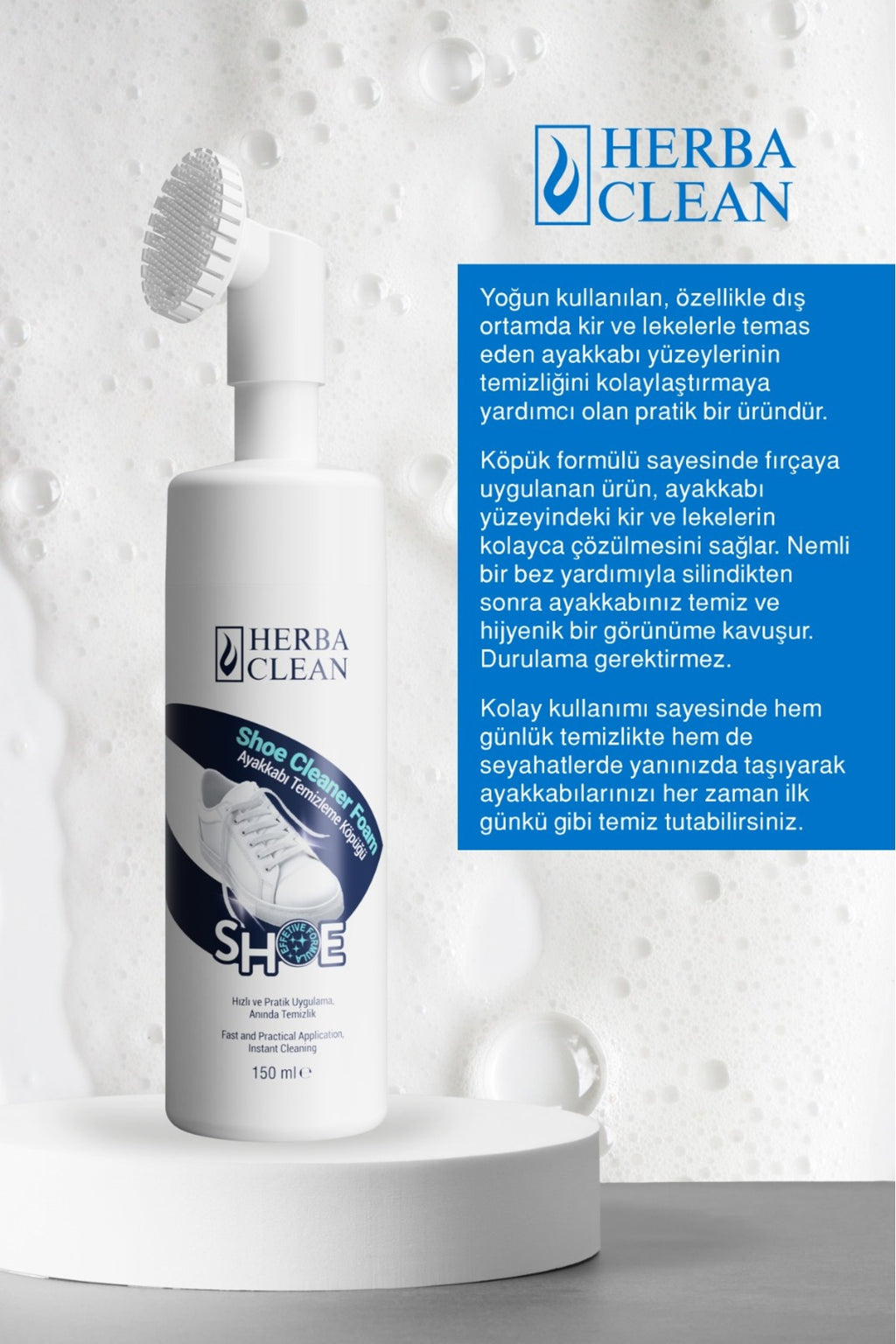 Fırçalı Ayakkabı Temizleme Köpüğü - Beyaz ve Spor Ayakkabı Temizleyici - 150 ML