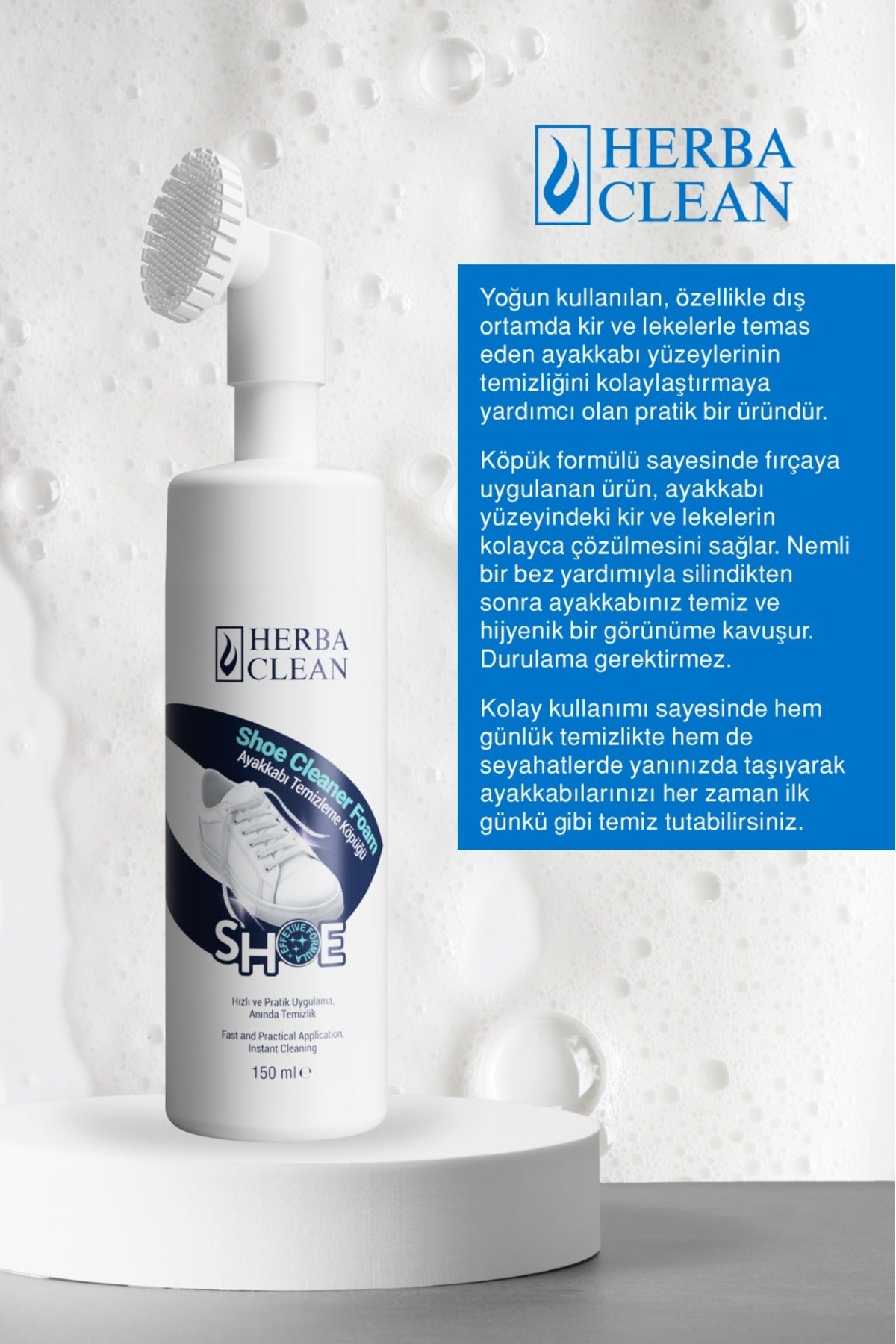 Fırçalı Ayakkabı Temizleme Köpüğü - Beyaz ve Spor Ayakkabı Temizleyici - 150 ML