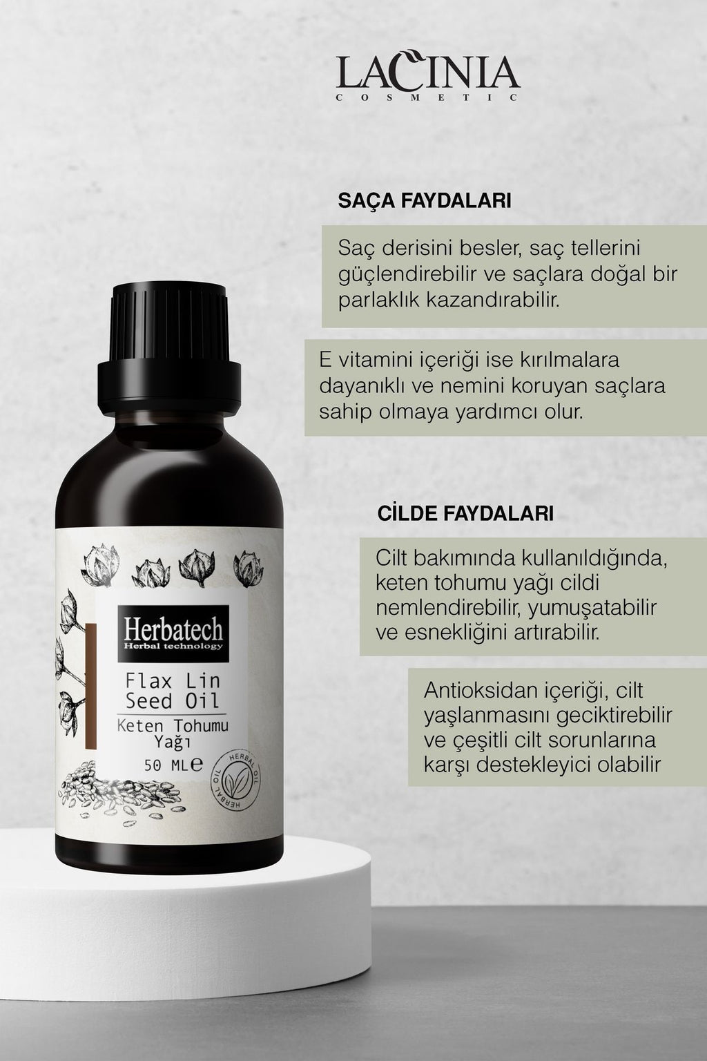 Doğal Keten Tohumu Yağı - Yaşlanma Karşıtı Cilt Ve Saç Bakım Yağı 50 ml