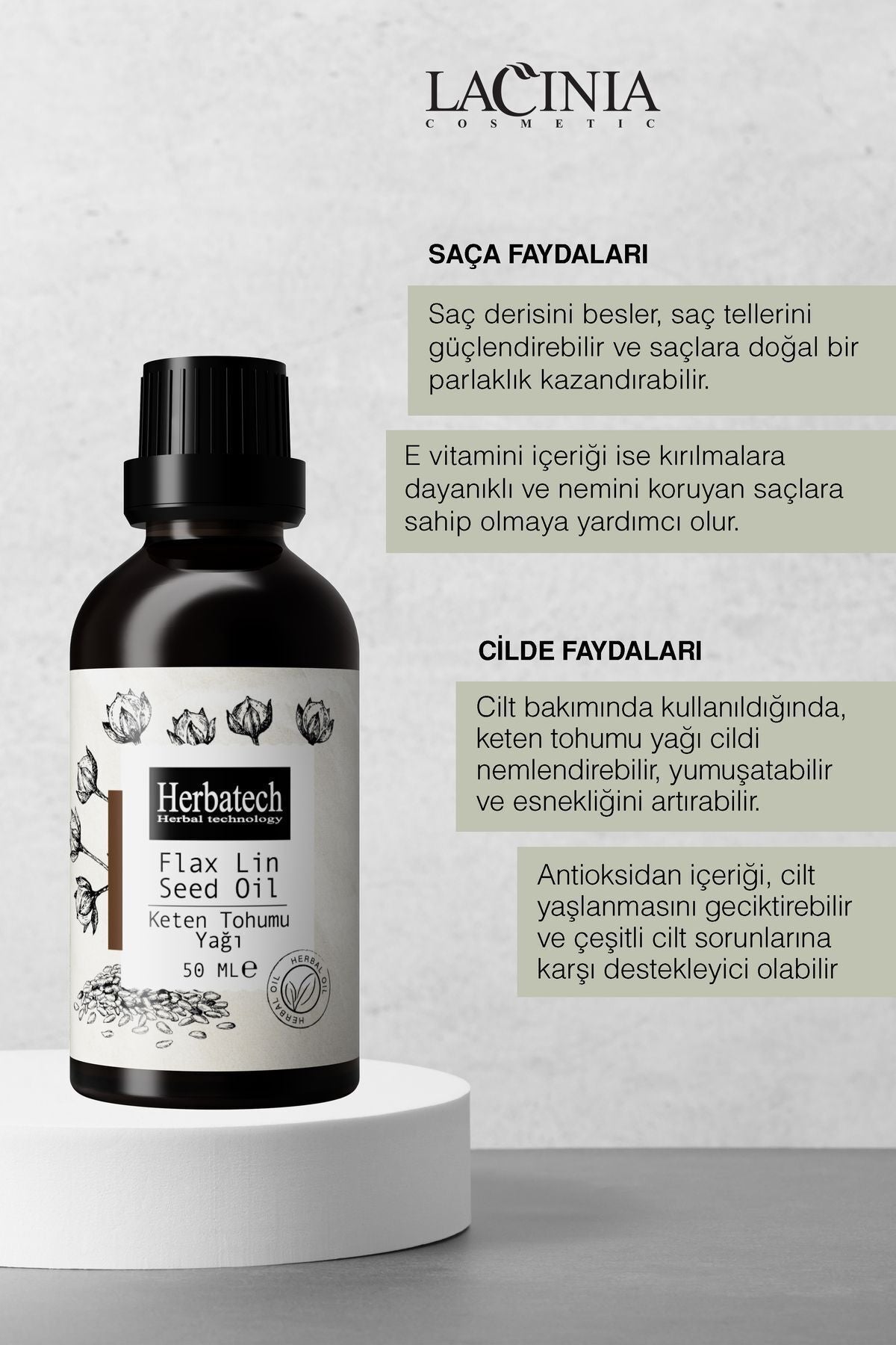 Doğal Keten Tohumu Yağı - Yaşlanma Karşıtı Cilt Ve Saç Bakım Yağı 50 ml