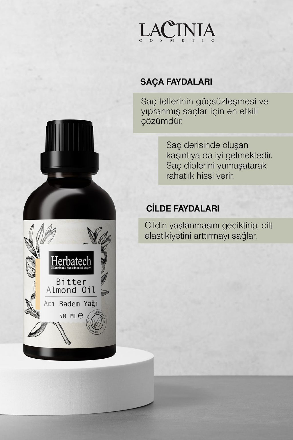 Doğal Acı Badem Yağı - Leke Karşıtı Ve Çatlak Önleyici Cilt Bakım Yağı 50 ml