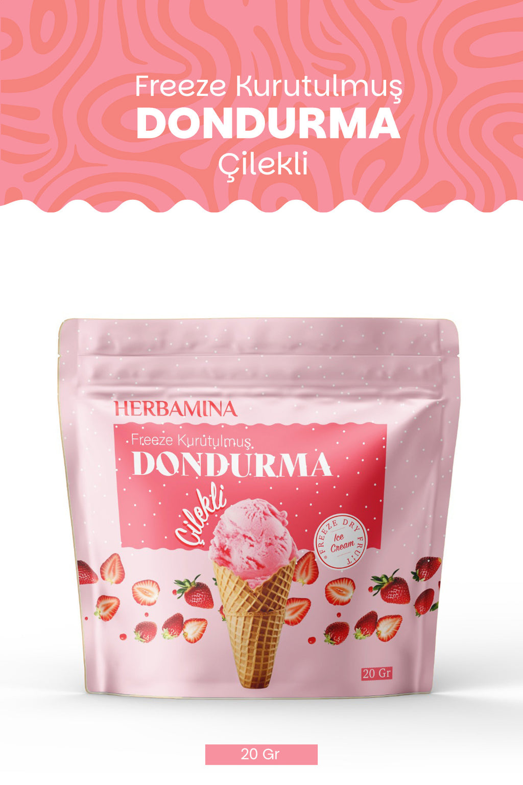Dondurularak Kurutulmuş Çilekli Dondurma - 20 gr