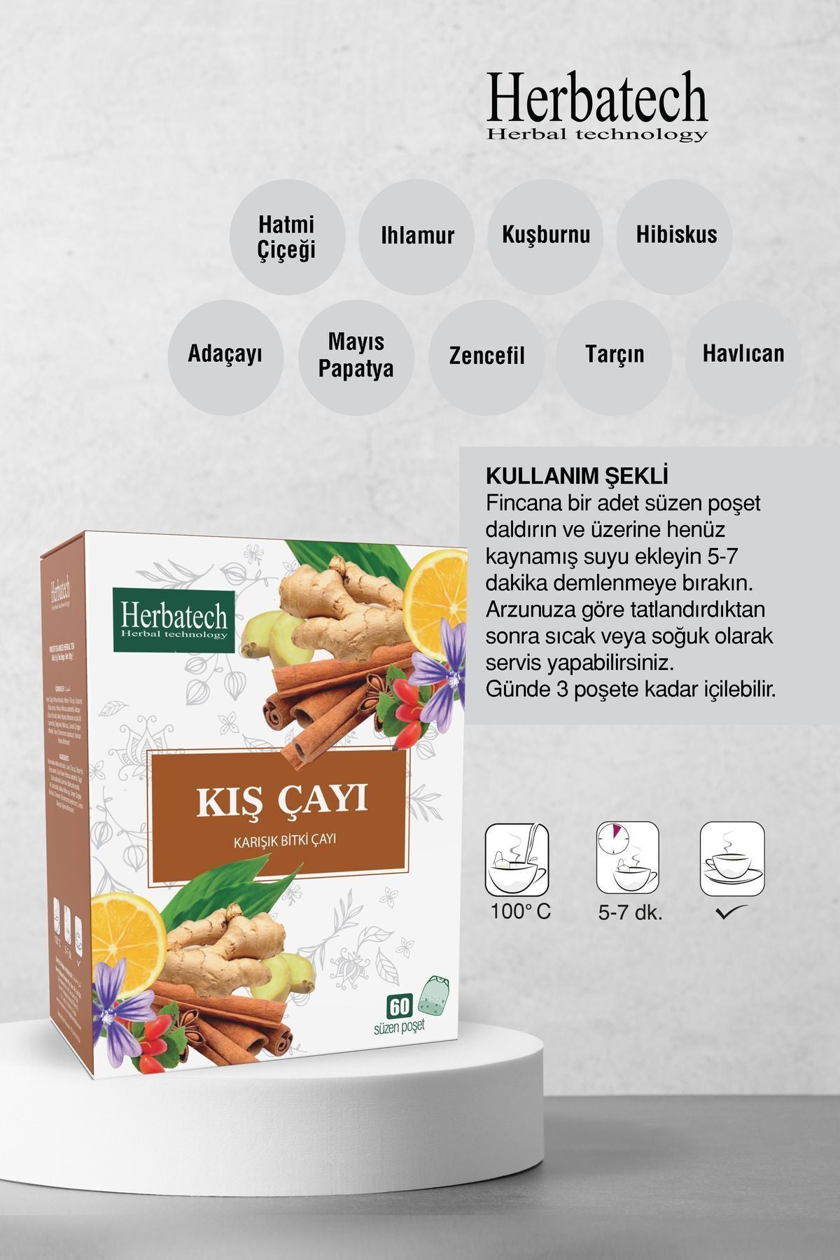 Karışık Kış Bitki Çayı - Zencefil Tarçın Ihlamurlu 60 Adet Süzen Poşet