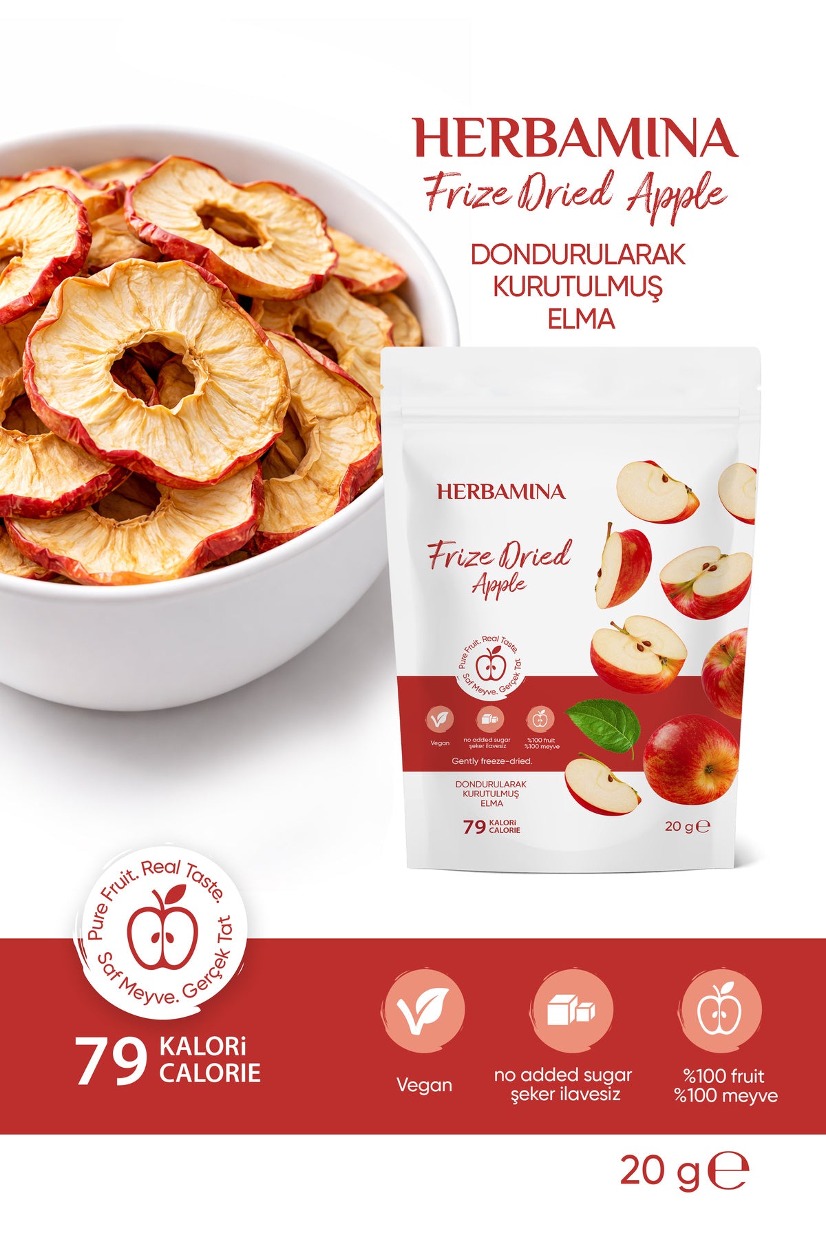 Dondurularak Kurutulmuş Elma - 20 gr