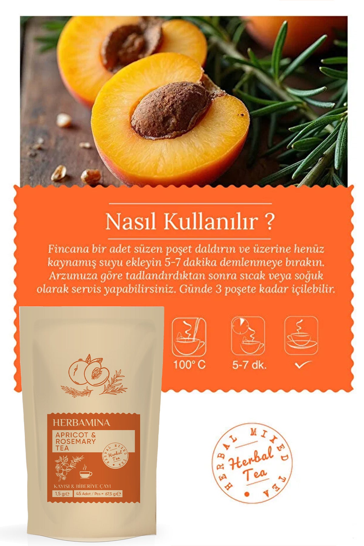 Kayısı & Biberiye Karışık Bitki Çayı (APRİCOT & ROSEMARY TEA) 1,5grx45 Saşet