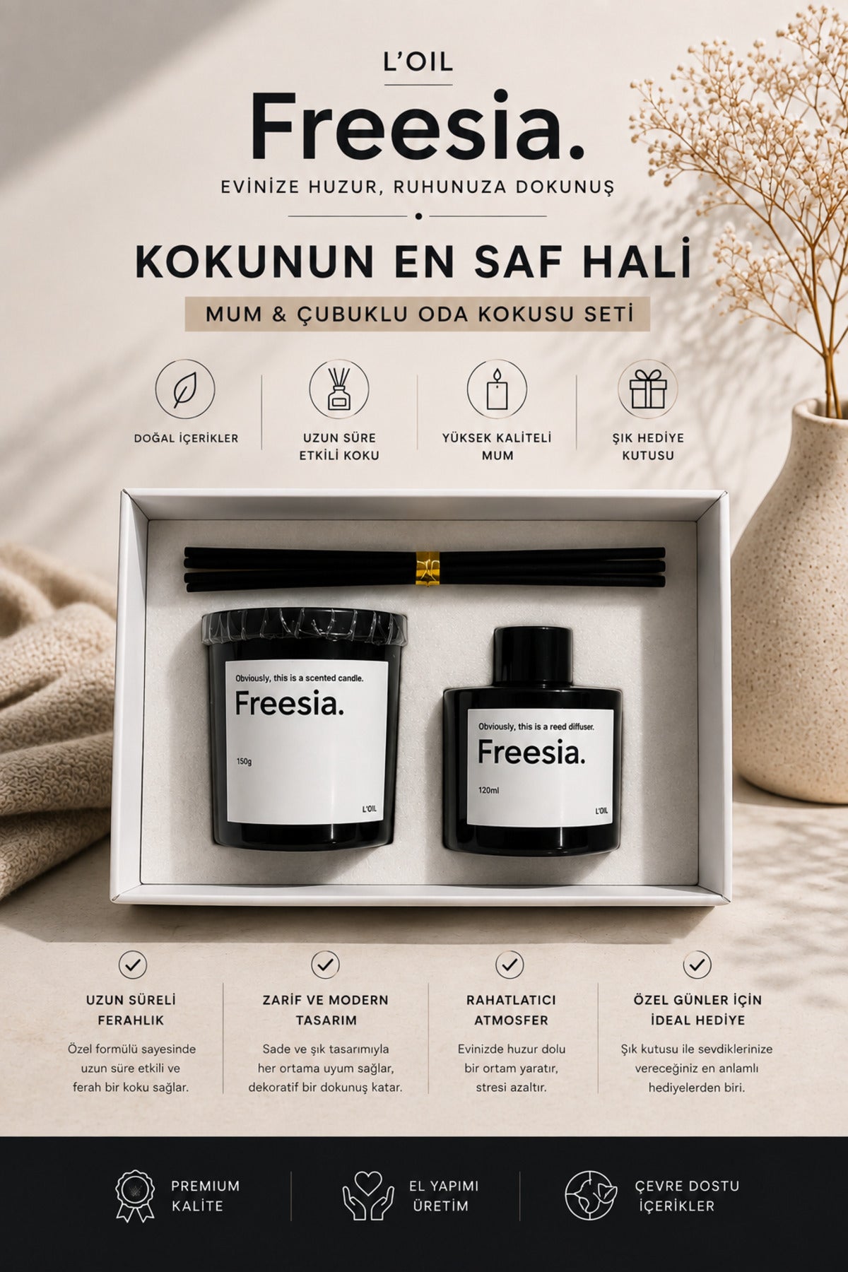 Kokulu Mum ve Çubuklu Oda Kokusu Seti
