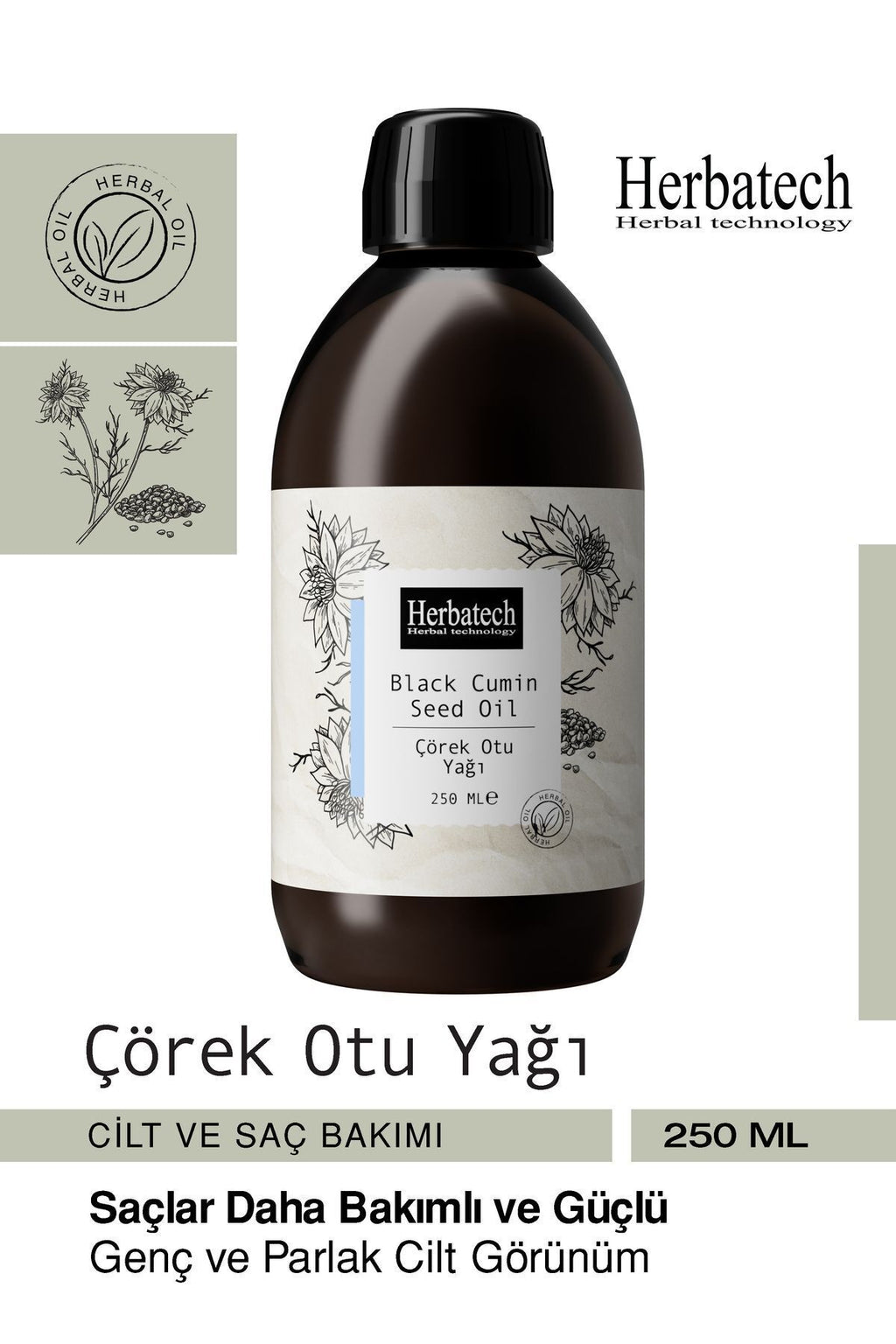 Doğal Çörek Otu Yağı - Dökülme Karşıtı Saç Ve Cilt Bakım Yağı 250 ml