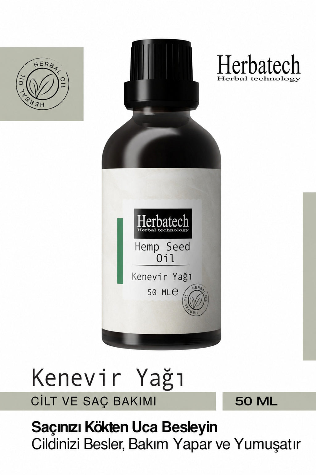 Doğal Kenevir Yağı 50 ml - Bitkisel Saç Bakım Yağı, Saç Besleyici ve Nemlendirici Bakım Yağ
