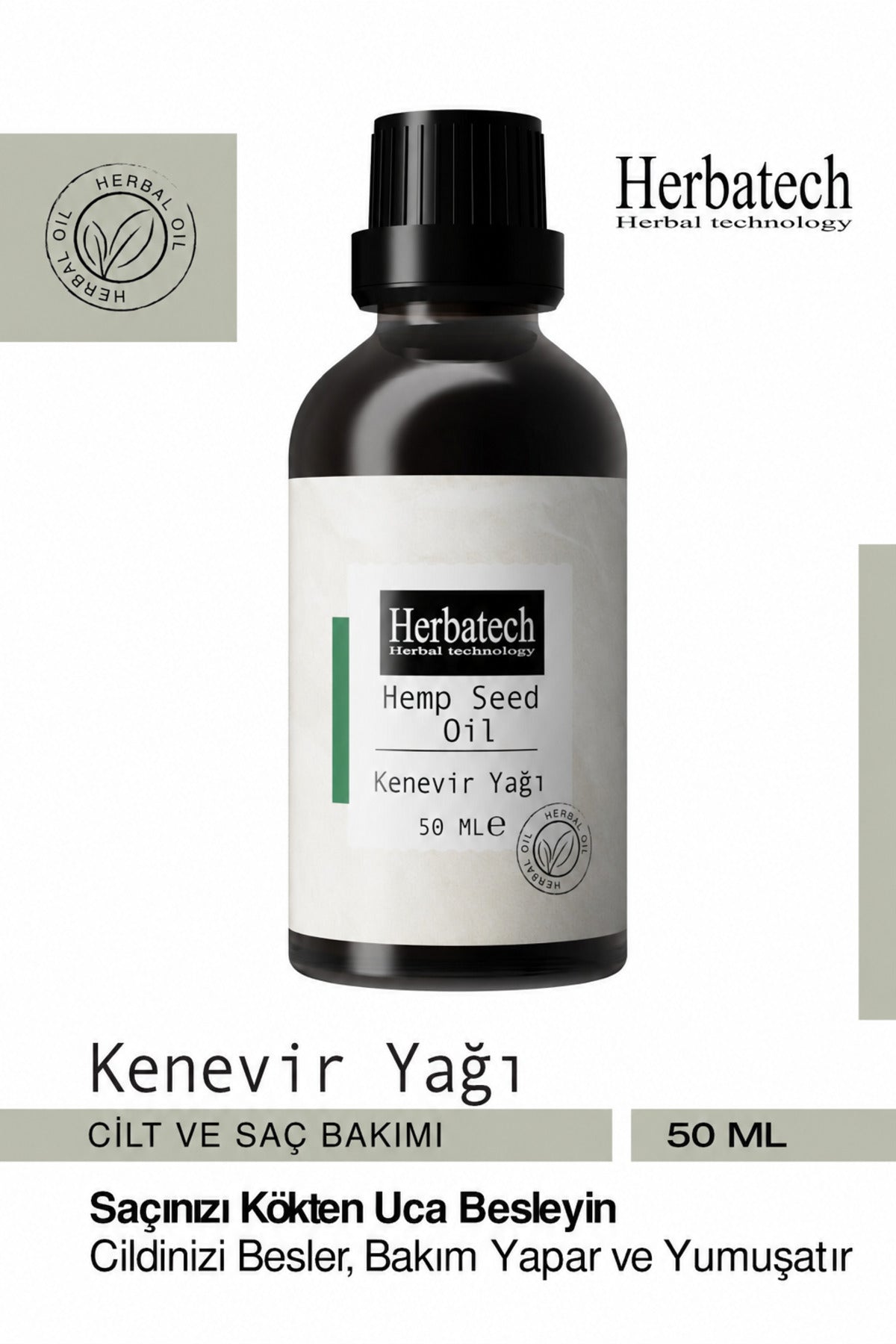 Doğal Kenevir Yağı 50 ml - Bitkisel Saç Bakım Yağı, Saç Besleyici ve Nemlendirici Bakım Yağ