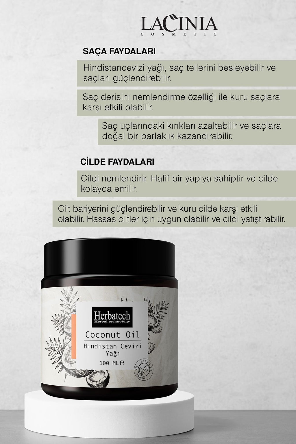 Doğal Hindistan Cevizi Yağı - Yoğun Nemlendirici Saç Ve Cilt Bakım Yağı 100 ml