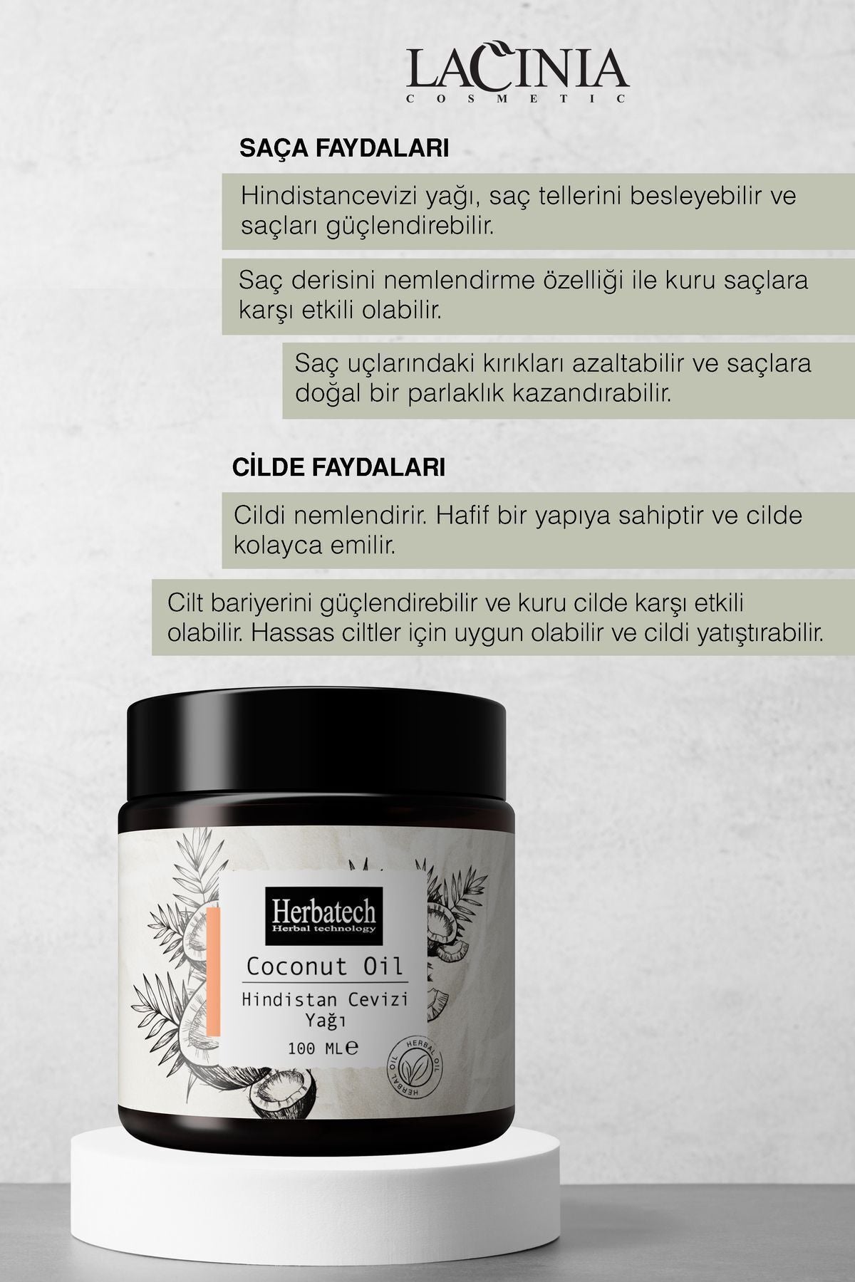 Doğal Hindistan Cevizi Yağı - Yoğun Nemlendirici Saç Ve Cilt Bakım Yağı 100 ml